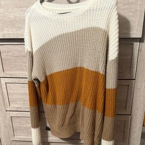 SHEIN Women's Striped Knit Sweater - Cream, Tan, and Orange